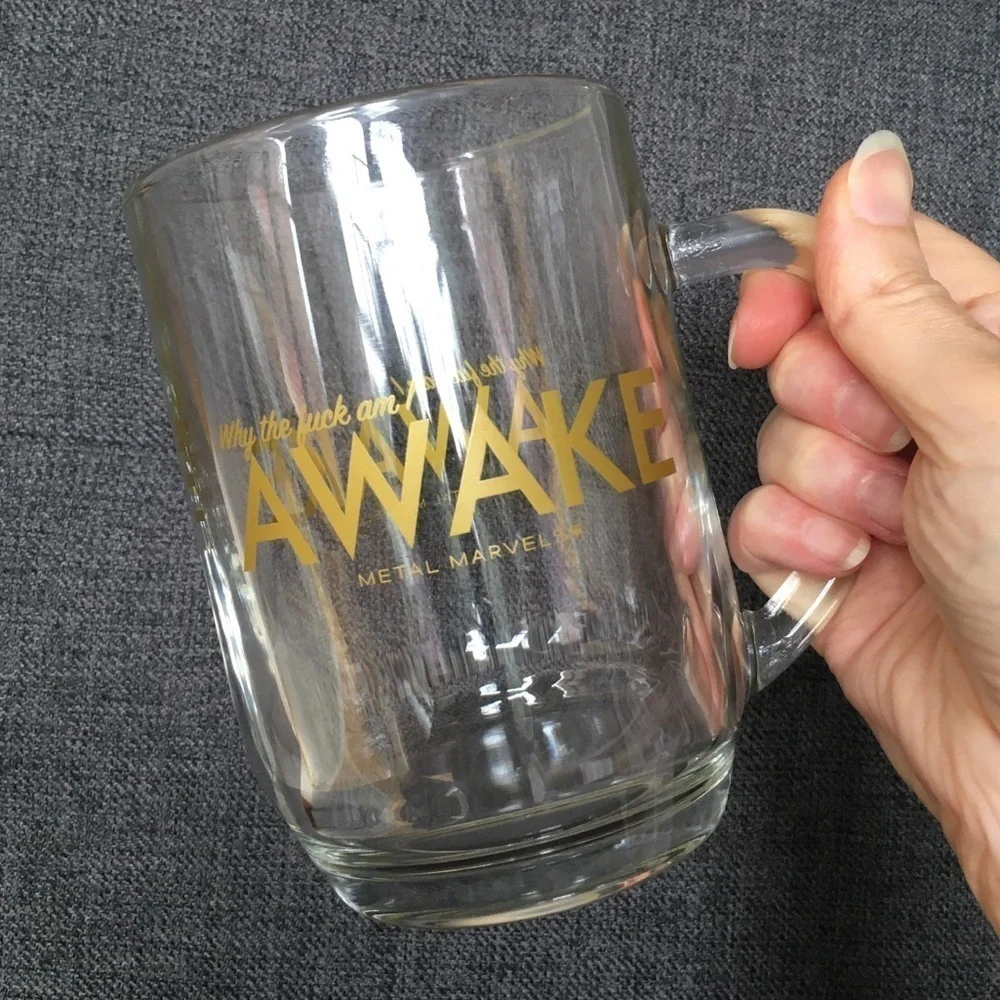 Why the **** am I AWAKE” Mug, Glass, Gold, 18 oz